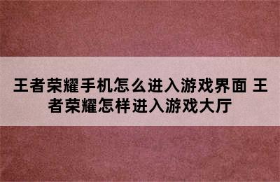 王者荣耀手机怎么进入游戏界面 王者荣耀怎样进入游戏大厅